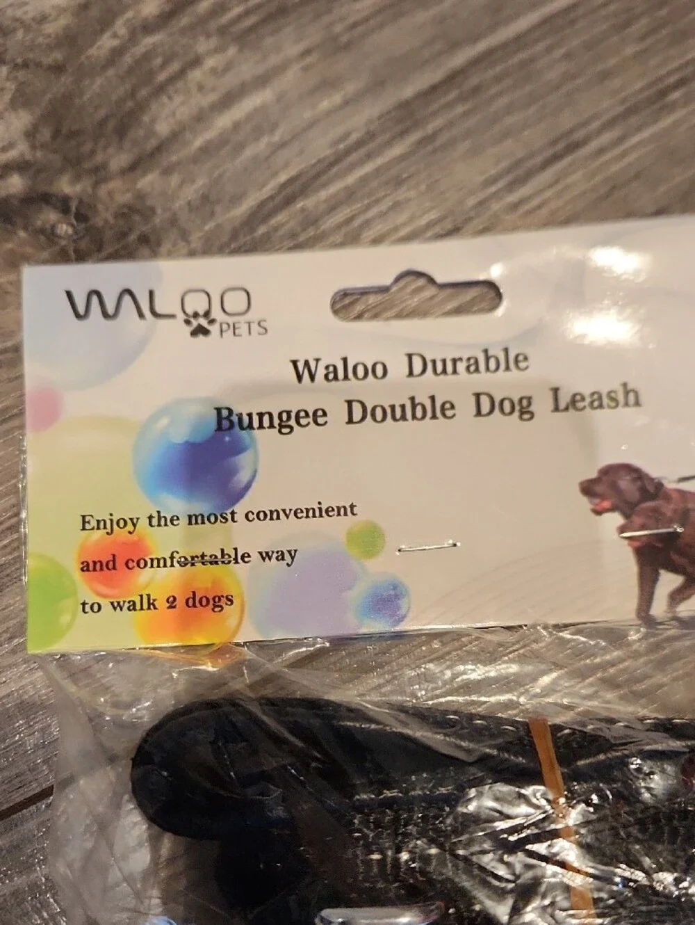 Waloo Black Bungee Double Dog Leash - Durable Hands-Free Design